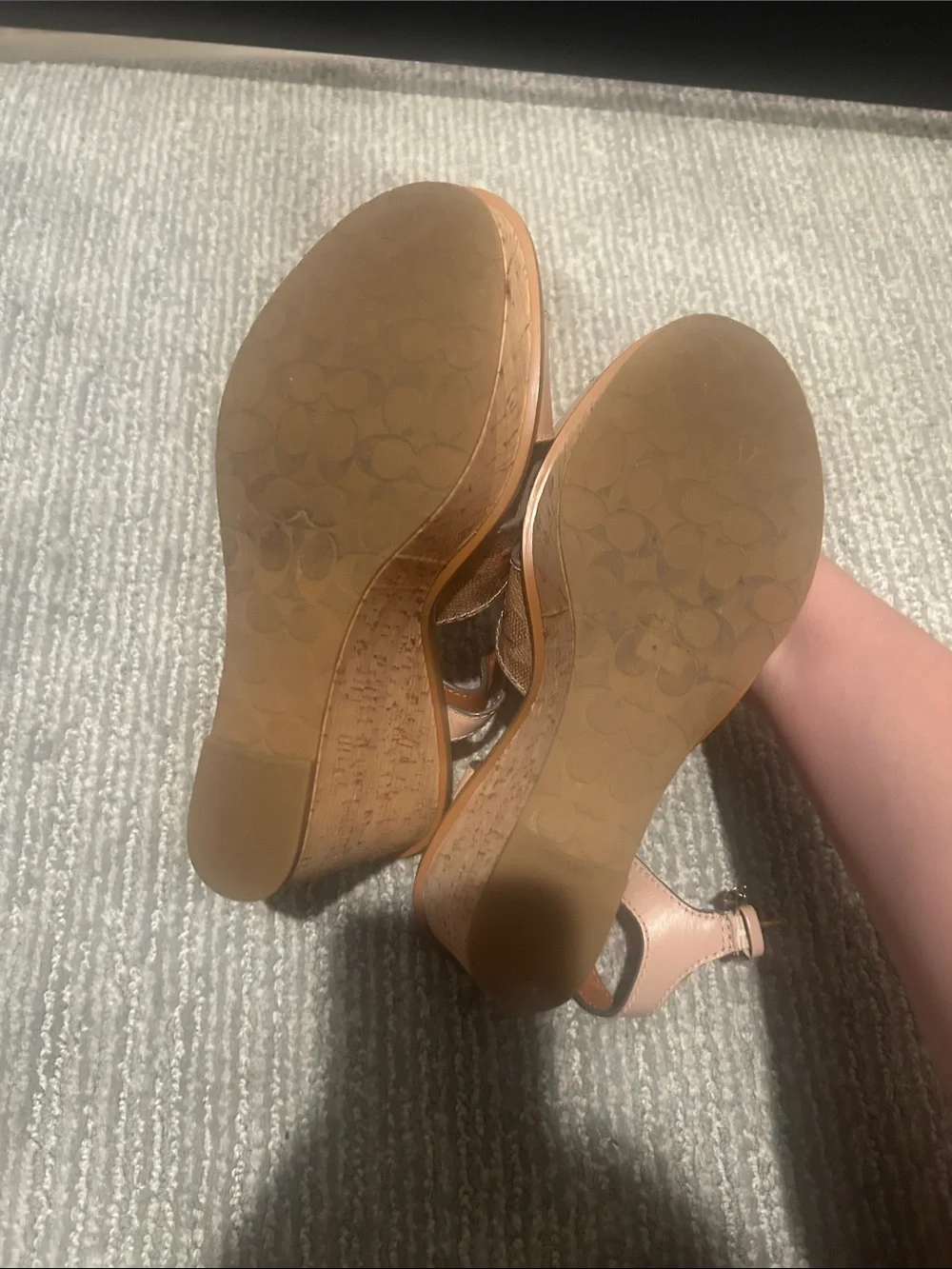 Coach Pink Leather Wedge Sandals with Embroidered Canvas